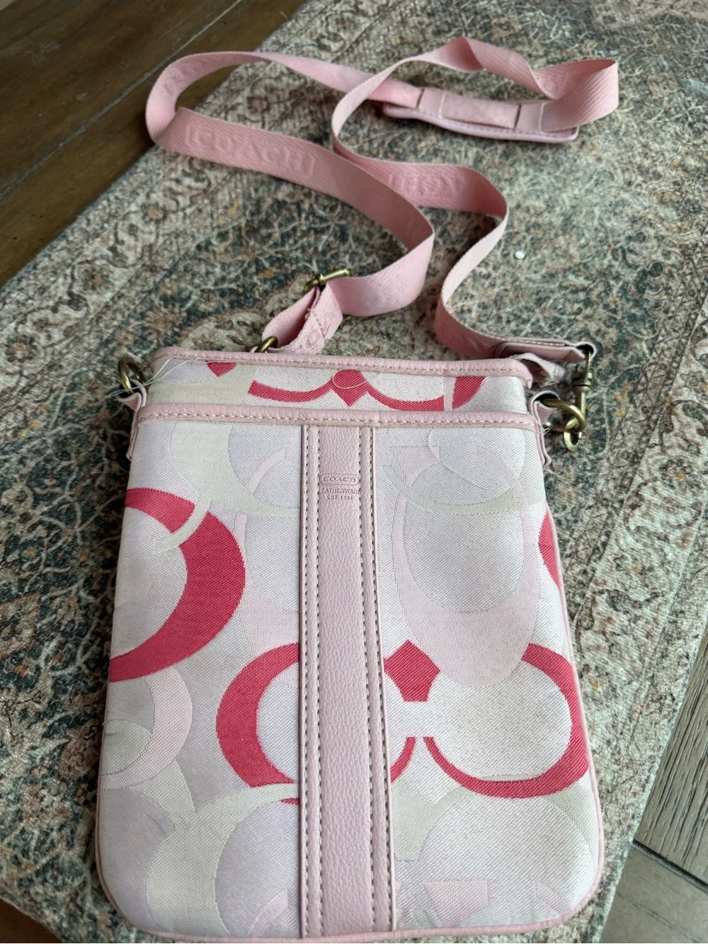 Coach Pink Signature Crossbody with Red Accent